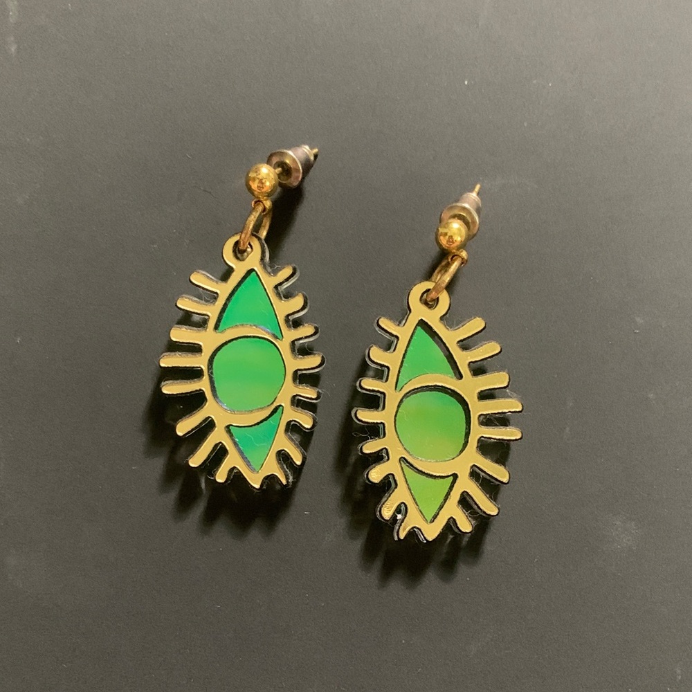 Gold and Green Eye Earrings